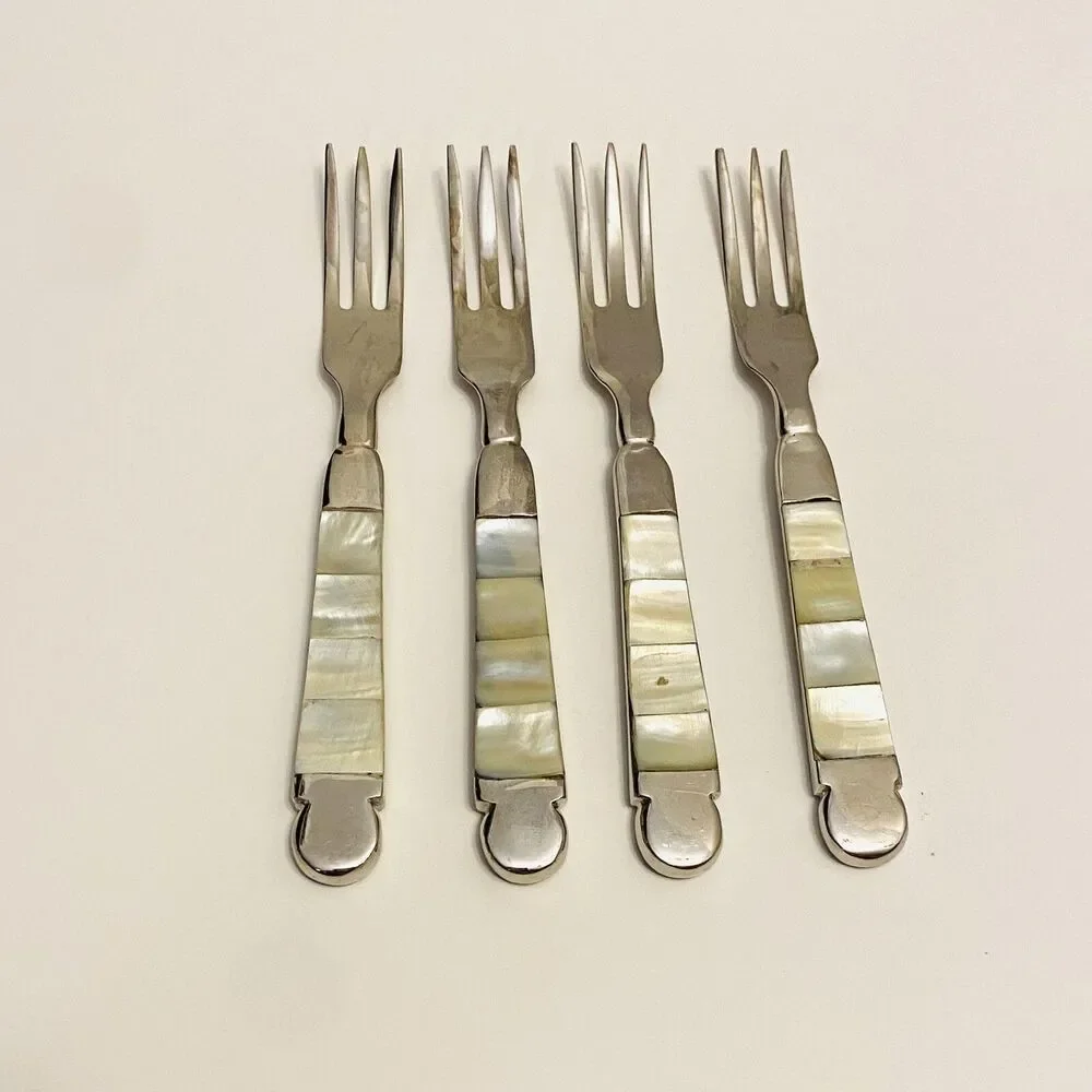 Towle Mother Of Pearl Seafood Forks Silver Plate Vintage Style India Qty Of 4